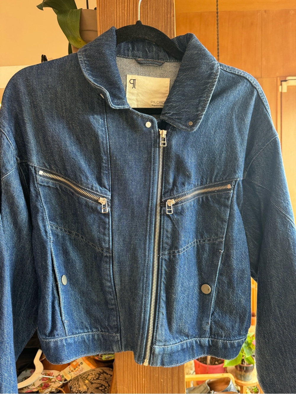 Anthropologie Pilcro Denim Zip-Front Moto Style Jacket in Dark Blue SZ S